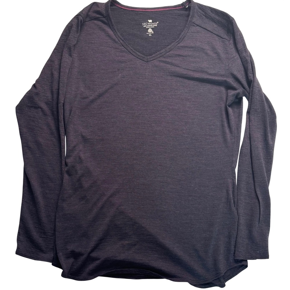 Segments Womens XL Purple 100% Merino Wool V-Neck Long Sleeve Top Base Layer